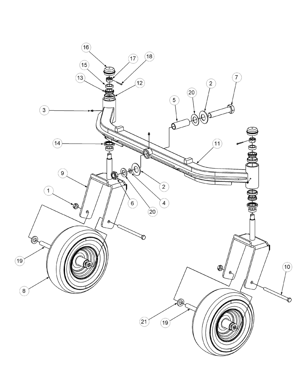 Front Caster Assembly Diagram and Parts List for M72-GN33 53CB5FJZ750-33HP-OHV Cub Cadet Lawn Tractor